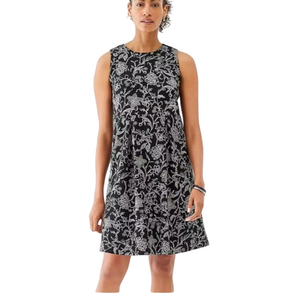 J Jill Wearever Collection Sleeveless Floral Dress Size S Black White